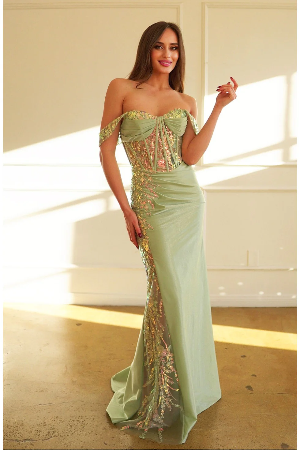 High Couture HC1020 Long Fitted Formal Lace Applique Prom Dress - Primitiveus