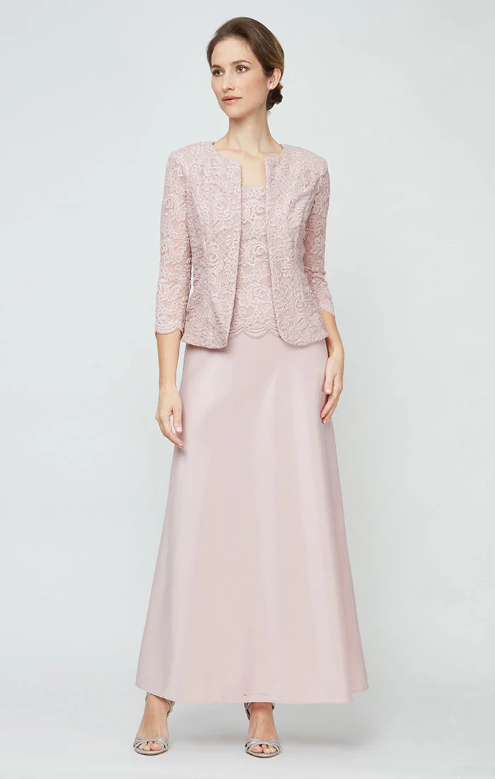 Alex Evenings 82122326 Long Petite Glitter Lace Mother of the Bride Jacket Dress - Primitiveus
