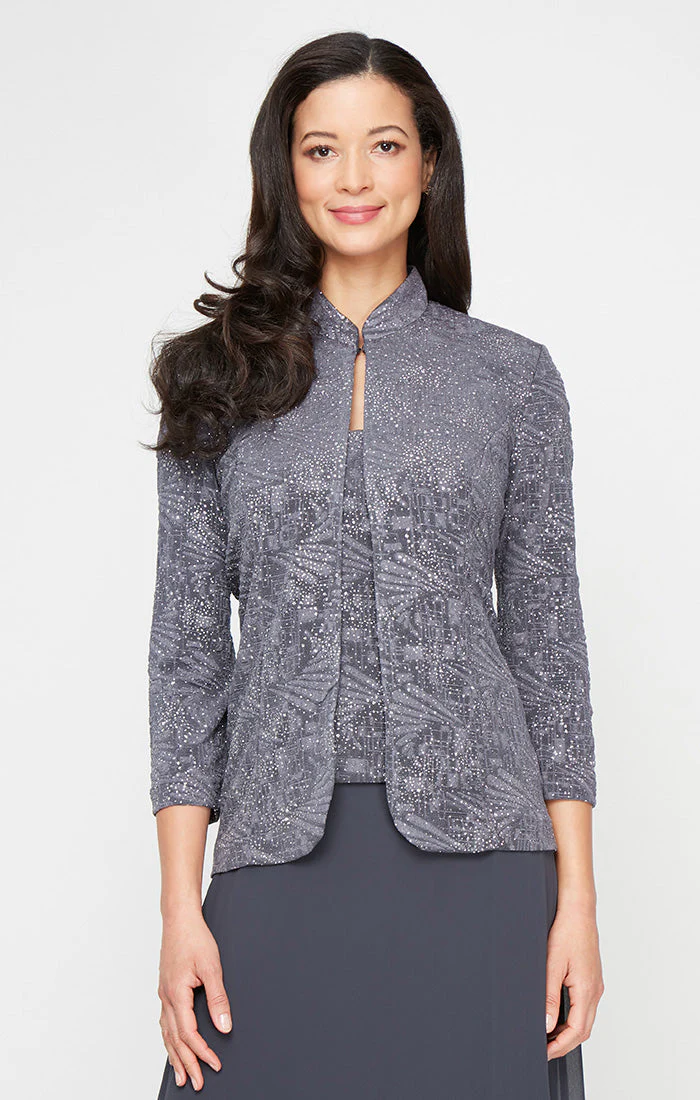 Alex Evenings 225053 Long Mother of the Bride Glitter Formal Petite Jacket Dress - Primitiveus