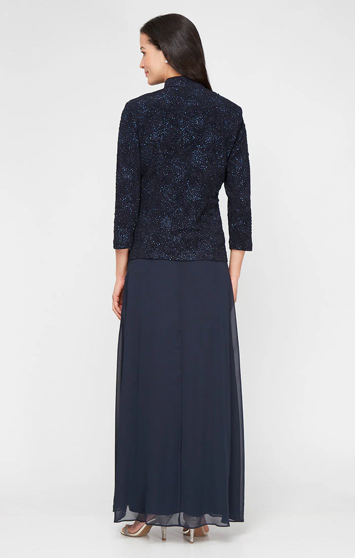 Alex Evenings 225053 Long Mother of the Bride Glitter Formal Petite Jacket Dress - Primitiveus
