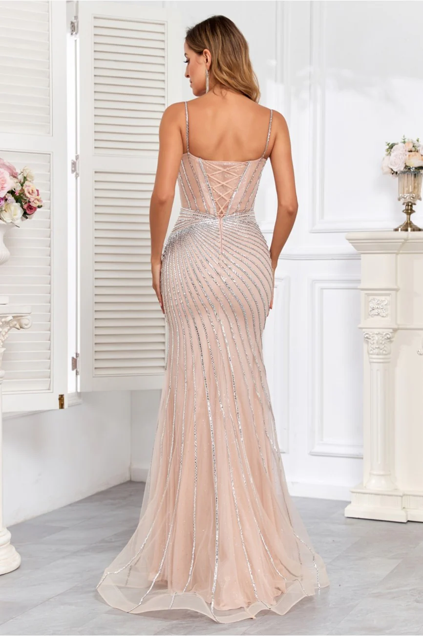High Couture HC1006 Fitted Long Formal Beaded Corset Prom Gown - Primitiveus