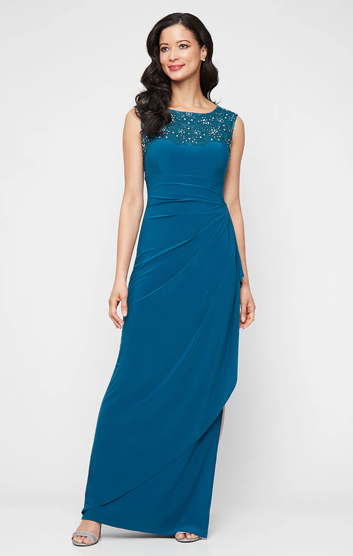 Alex Evenings 81351693 Pleated Long Formal Sequin Applique Evening Dress - Primitiveus