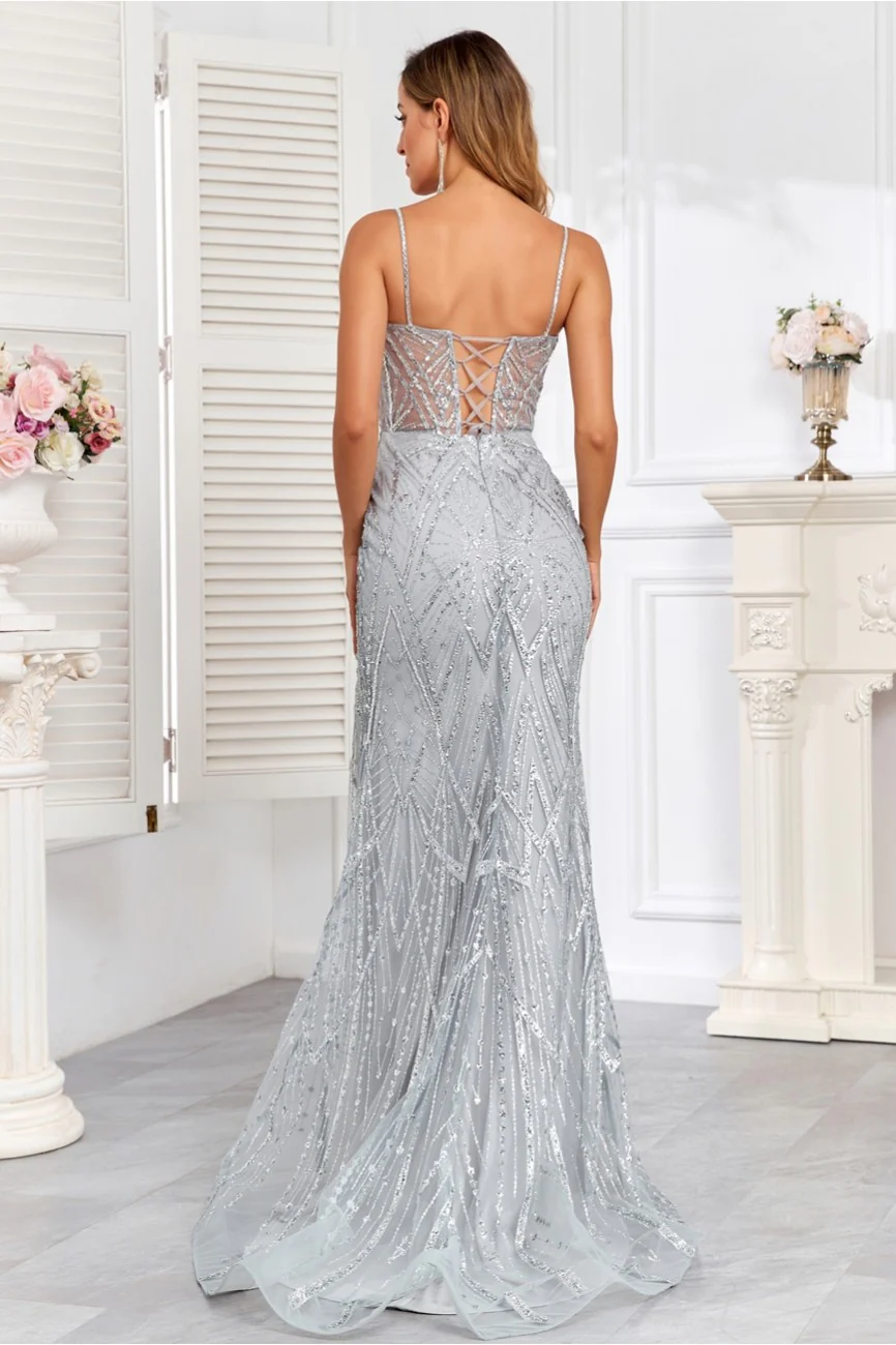 High Couture HC1008 Long Formal Glitter Print Corset Prom Dress - Primitiveus