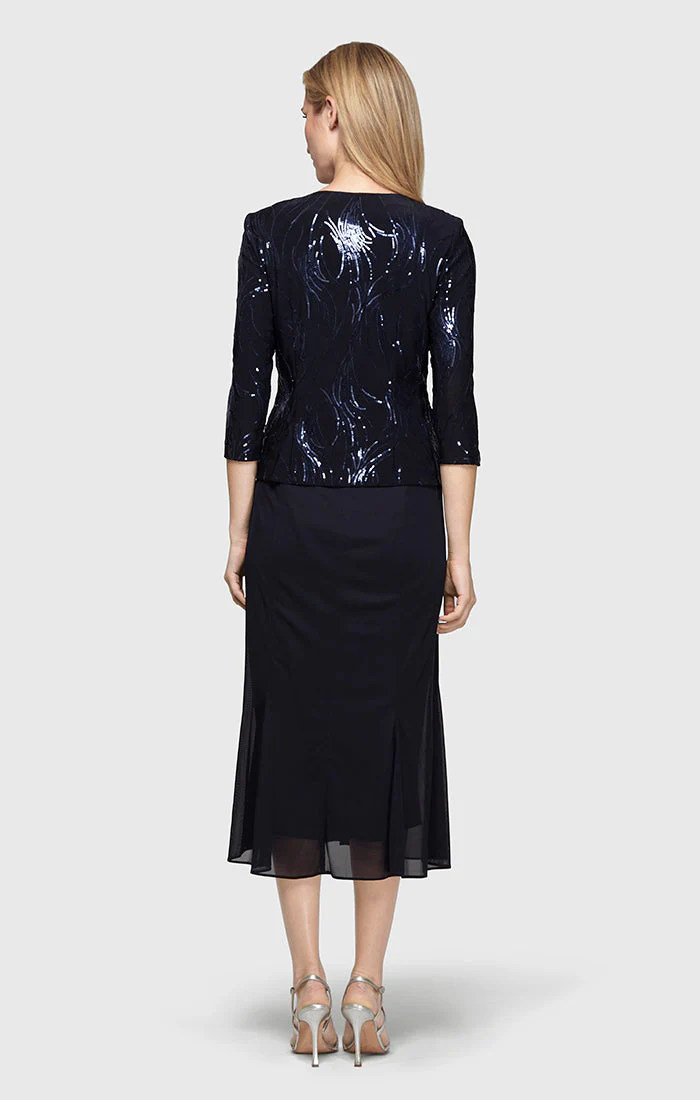 Alex Evenings 296267 Petite Short Cocktail Sequin Jacket Mother of the Bride Tea Length Dress - Primitiveus
