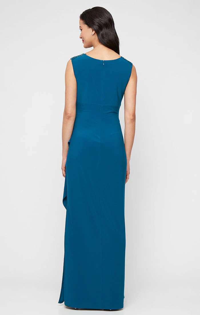 Alex Evenings 81351693 Pleated Long Formal Sequin Applique Evening Dress - Primitiveus