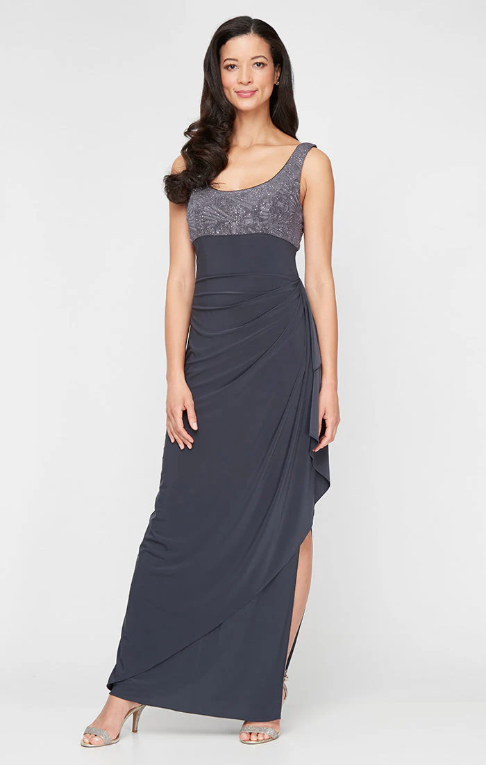 Alex Evenings 225196 Petite Glitter Long Mother of the Bride Bolero Jacket Dress - Primitiveus