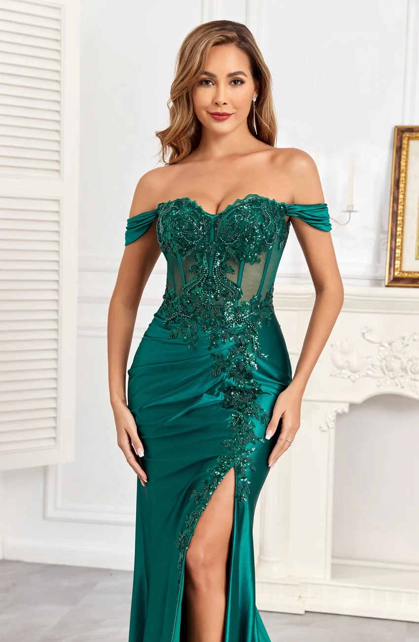 High Couture HC1003 Long Fitted Corset Formal Applique Prom Dress - Primitiveus