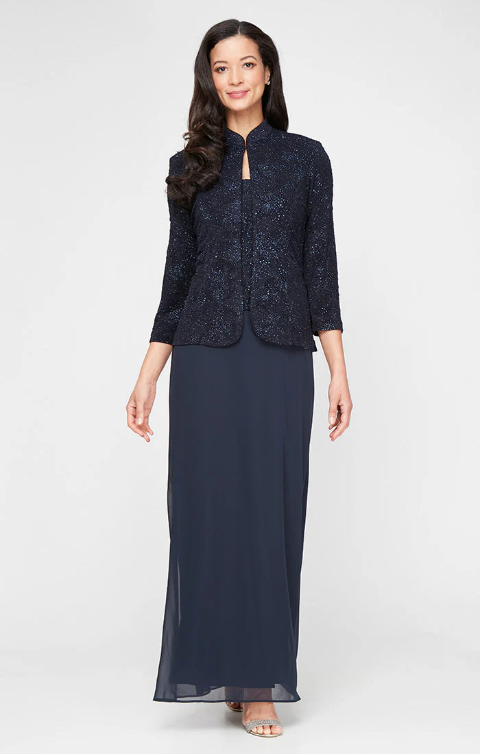 Alex Evenings 225053 Long Mother of the Bride Glitter Formal Petite Jacket Dress - Primitiveus