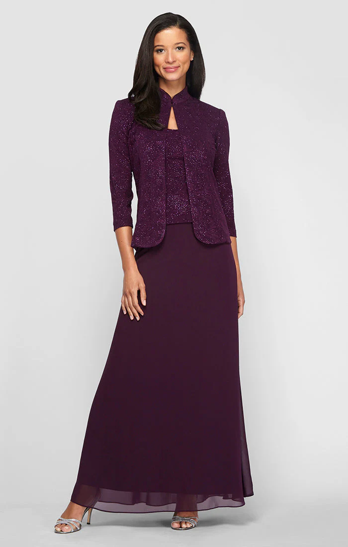 Alex Evenings 225053 Long Mother of the Bride Glitter Formal Petite Jacket Dress - Primitiveus