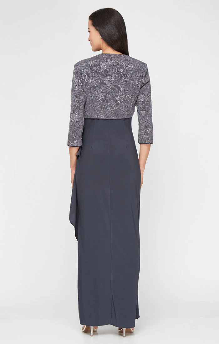 Alex Evenings 225196 Petite Glitter Long Mother of the Bride Bolero Jacket Dress - Primitiveus